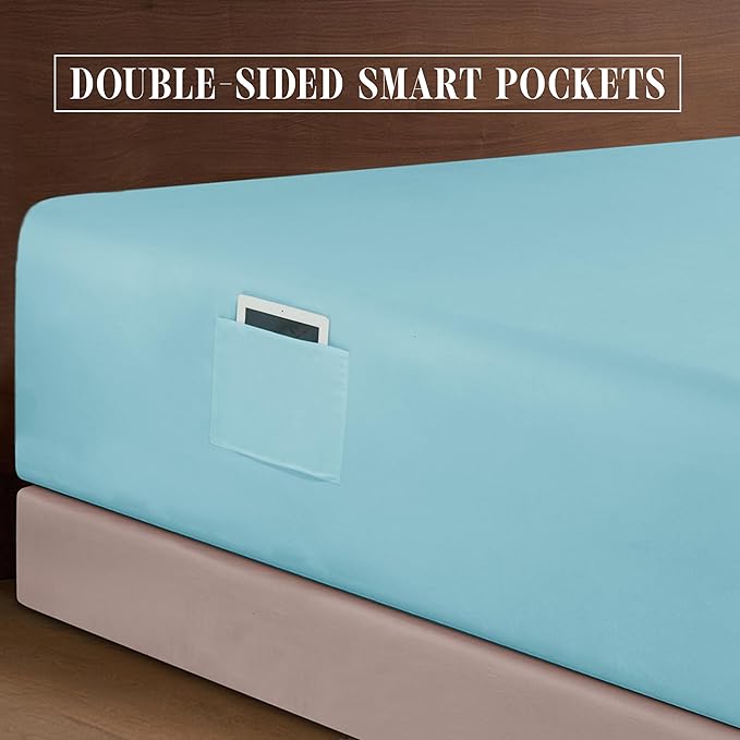 Elegant Comfort Luxurious 1500 Premium Hotel Quality Microfiber 4-Piece Sheet Set, 18-24 Inches Deep - Extra Deep Pocket Sheets - Ultra Soft 4PC Deep Pocket Sheets, California King, Aqua Blue