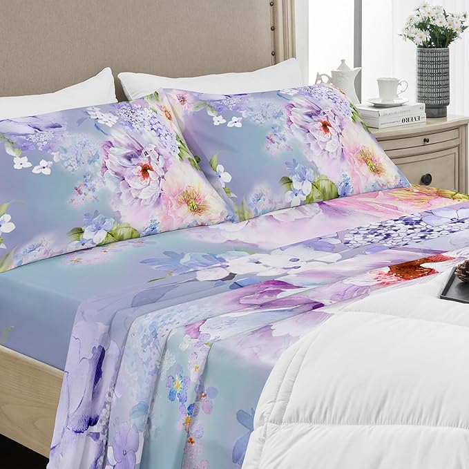 YIYEA Pillow Cases Standard Size Set of 4, Ultra Soft 1800TC Hotel Quality Double Brushed Microfiber Embroidered Pillowcases and Floral Pillow Covers, Envelope Closure, Fade Resistant (20"x26")
