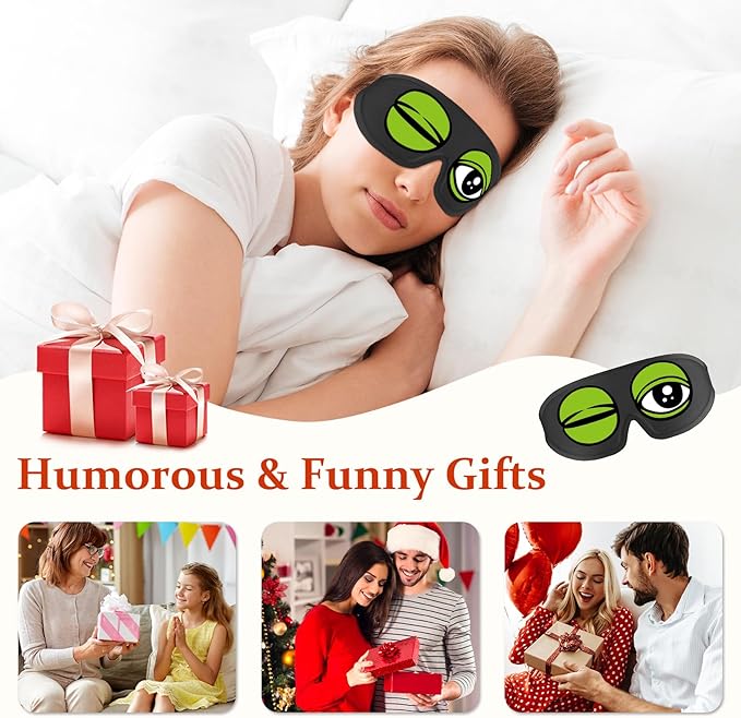 Funny 3D Zero Pressure Sleep Eye Mask for Men Women Side Sleeper, Adjustable Blackout Soft Breathable Eye Masks for Travel Nap Night Sleep, Humorous Gift Stocking Stuffers (Frog)
