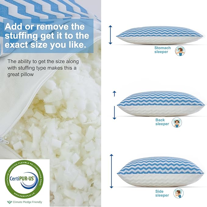 Pillows Queen Size for Bed - Firm Pillow for Back Stomach and Side Sleeper - Shredded Memory Foam Cooling Pillow for Neck and Shoulder Pain Washable Adjustable