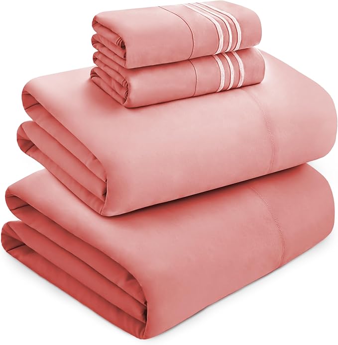 Mocassi Luxury Twin XL 4-Piece Sheet Set - 1800 Premium Hotel Quality - Easy-Fit, Wrinkle, Fade Resistant Bed Sheets and Pillowcases - All Around Elastic Fitted Sheet, Deep Pocket, Dusty Rose