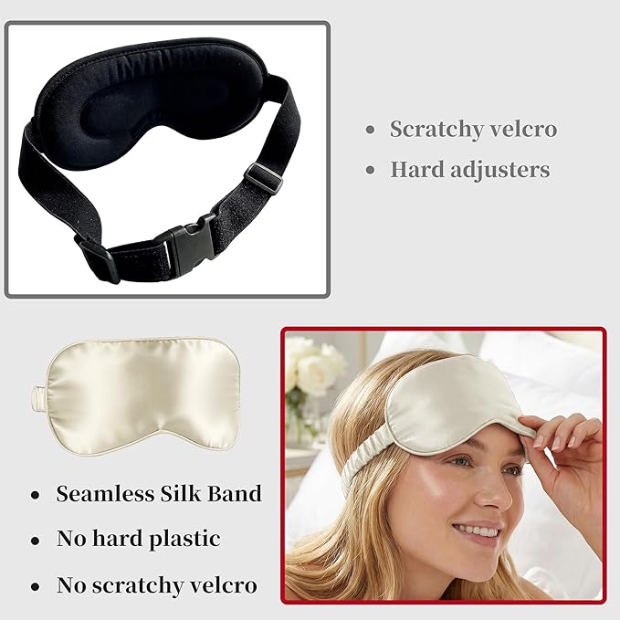ZLYC 100% Mulberry Silk Sleep Mask Pressure-Free Eye Cover Soft Light Blocking Blindfold for Travel & Nap, Solid Cream White