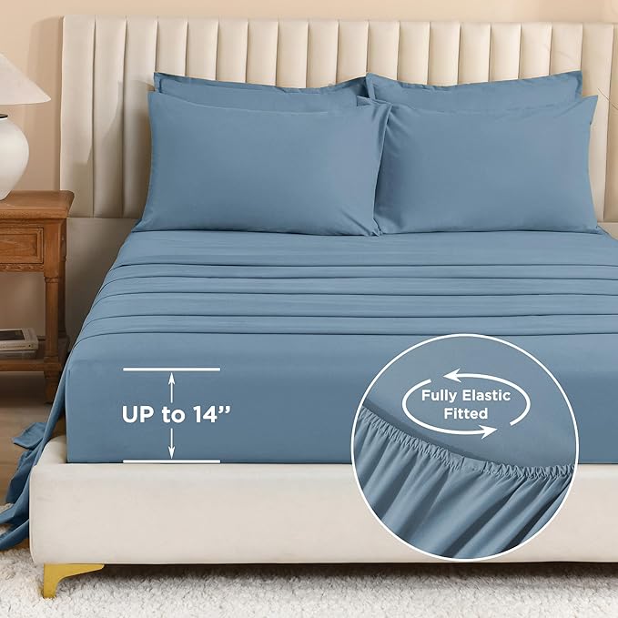 Litanika Comforter King Size Set Grayish Blue - 7 Pieces Bed in a Bag King Bedding Comforter Sets, Plain Lightweight Bed Set with Comforter, Sheets, Pillowcases & Shams