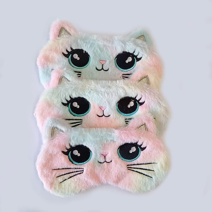 Cute Animal Sleeping Mask Soft Plush Blindfold Cute Rabbit Panda Koala Eye Cover Eyeshade for Kids Teens Girls Women (Big Eyes Cat)