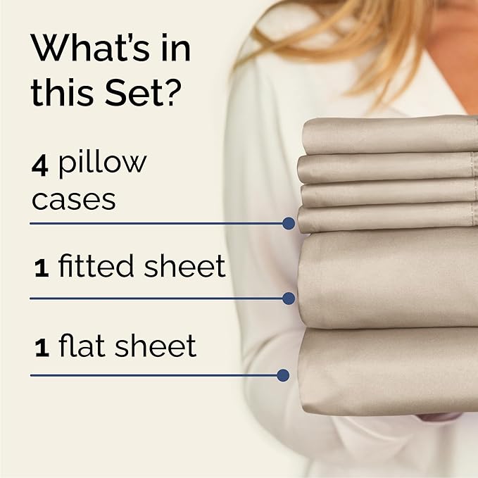 Queen 6 Piece Sheet Set - Comfy, Breathable & Cooling - Hotel Luxury Bedding for Women, Men, Kids, Teens and Children - 1 Flat & 1 Fitted Sheet & 4 Pillowcases w/ Deep Pockets - Wrinkle Free - Cream