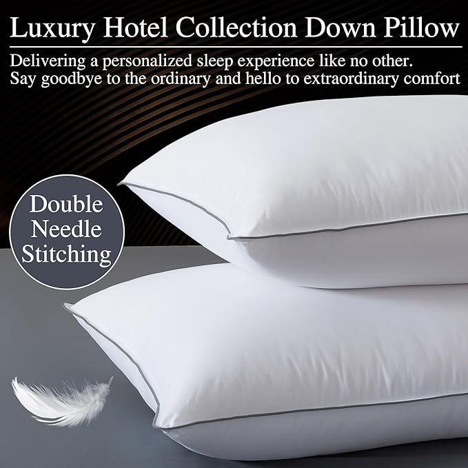 WhatsBedding Goose Down Pillows Queen Size Set of 2, Luxury Hotel Bed Pillows for Deep Sleep, Fluffy Soft Feather Down Pillow for Back, Stomach or Side Sleepers, 20" x 30"