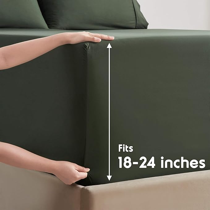 Nestl Extra Deep Twin Sheet Set - 4 Piece Breathable & Cooling Sheets - Hotel Luxury Bedding Set w/18-24 Inch Deep Pockets - Easy & Secure Fit - Super Soft, Wrinkle Free & Comfy - Olive Green