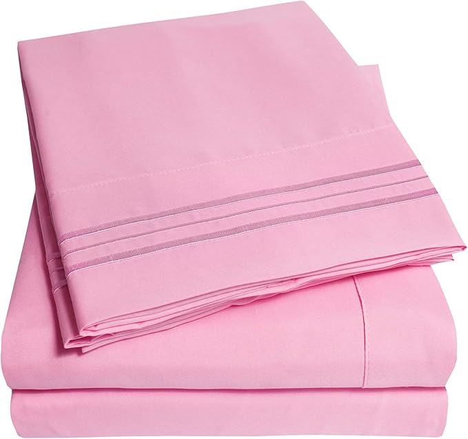 1500 Supreme Collection Twin Sheet Sets Pink - 3 Piece Bed Sheets and Pillowcase Set for Twin Mattress - Extra Soft, Elastic Corner Straps, Deep Pocket Sheets, Twin Pink