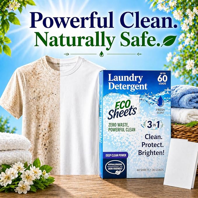 Laundry Detergent Sheets – 240 Eco Laundry Sheets Detergent, Travel Laundry Soap Sheets, Washer Sheets Detergent, Ultra Concentrated, Plastic-Free, Fresh Clean, 180 Sheets
