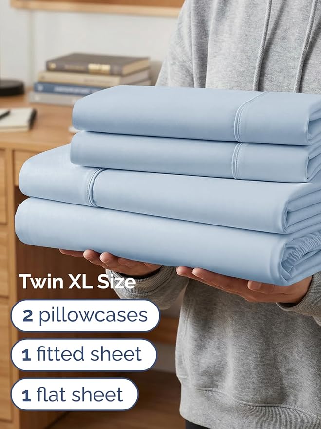 Extra Deep Twin XL Sheet Set - 4 Piece Breathable and Cooling Sheets - Hotel Luxury Bedding for Women, Men, Kids & Teens - Easy Secure Fit - Soft, Wrinkle Free & Comfy - Extra Deep Pockets - Sky Blue