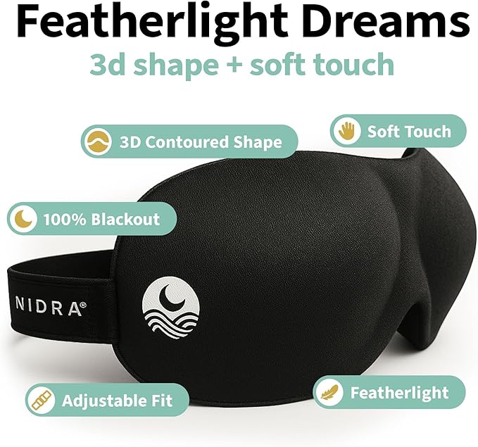 Nidra Contoured Sleep Mask for Side Sleepers – Zero Pressure Fit, Light Blocking Eye Shade for Sleeping & Travel – Purple, Small Size