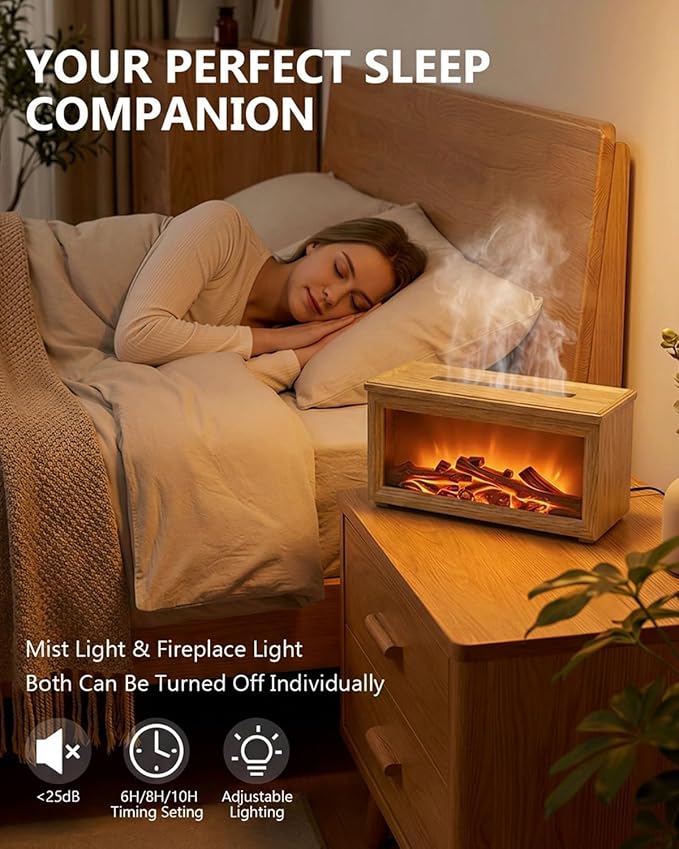 Essential Oil Diffuser, 7-Color Fireplace Fire Flame Aromatherapy Humidifier, 280ml Ultrasonic Aroma Diffuser Cozy Gift with Time Sets and Remote Control for Bedroom Home Yoga Office
