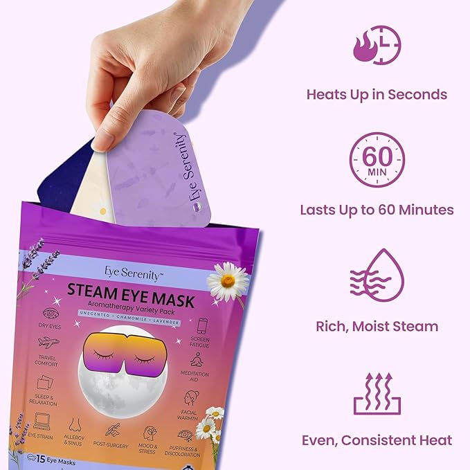 Steam Eye Mask, Heated Eye Mask, Self Heating Warm Compress for Dry Eyes, Fast Relief for Stye, Puffy Sensitive Eyes, Moist Heat, Mothers Day Gift for Mom, Relaxation Gifts for Women and Men - Variety