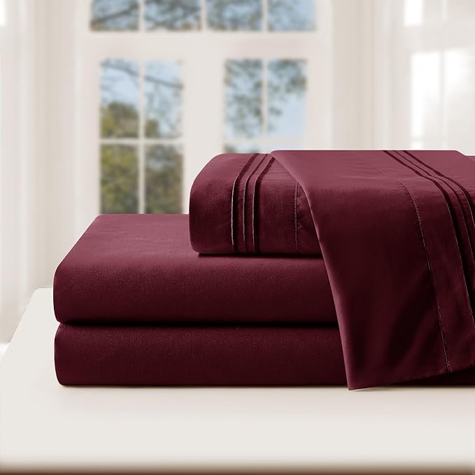 Manyshofu Extra Deep Pocket Queen Sheet Sets - Hotel Luxury 1800 Thread Count Sheets & Pillowcases - Microfiber Bedding Set up to 24" Mattress - Burgundy Bed Sheets 18-24 Inch Deep Pockets - 4 Piece
