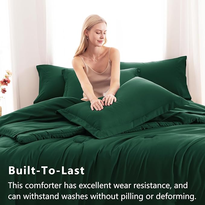 CozyLux Full Size Comforter Sets Emerald Green, 7 Pieces Bed in a Bag Full Comforter Set with Sheets, Luxury Bed Sets with Down Alternative Comforter, Fitted Sheet, Flat Sheet, Pillowcases & Shams