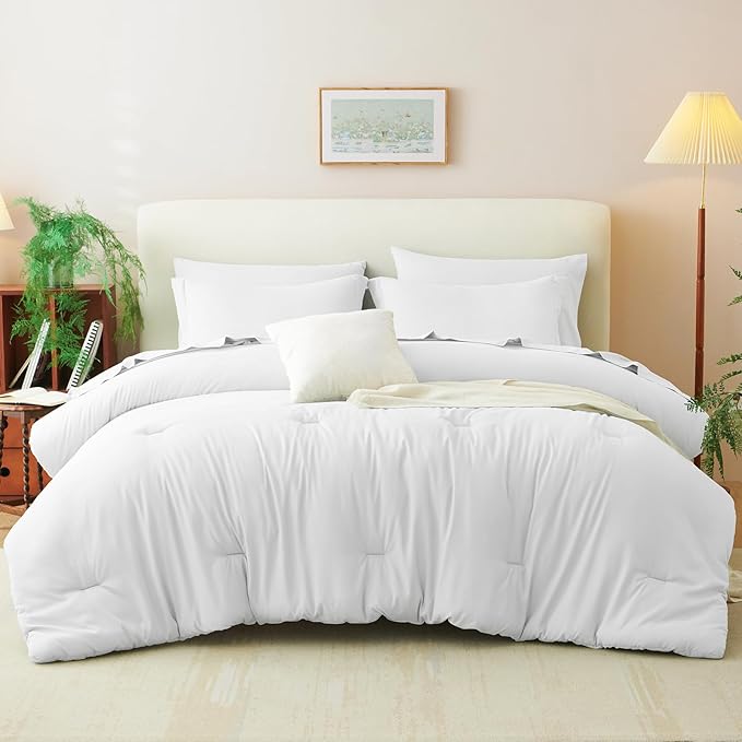 CozyLux Twin XL Comforter Set White, 5 Pieces Bed in a Bag Twin Extra Long Comforter Set with Sheets for College Dorm, Luxury Bedding Sets with Down Alternative Comforter, Sheets, Pillowcase & Sham