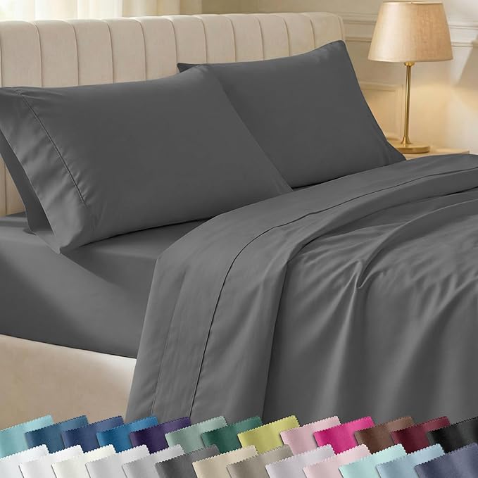 California Design Den Soft 100% Cotton Cal King Sheet Set, 400 Thread Count Good Housekeeping Award Winner, Silky Smooth Sateen Weave with Deep Pockets, Refined Cotton Bed Sheet Set - Grey
