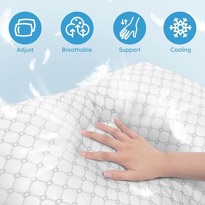 OAISZ Shredded Memory Foam Pillow, Standard Size Cooling Adjustable Firm Bed Pillow for Sleeping, Washable Removable Cover, Ideal for Side, Back & Stomach Sleepers