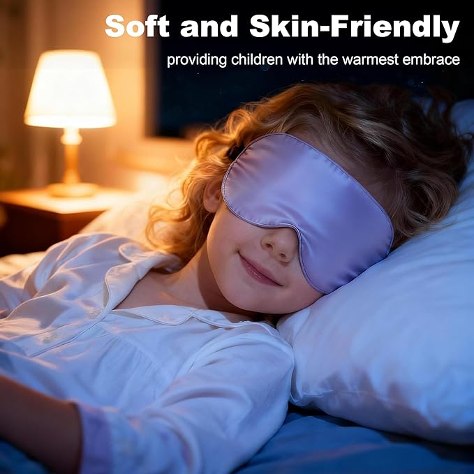 Silk Sleep Eye Mask for Kids, 100% Real Natural Pure Silk Sleeping Masks, Blindfold Sleep Eye Cover with Adjustable Strap, Soft & Lightweight Night Eyeshade for Boys Girls Teens (Purple)