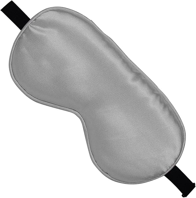Silk Sleep Mask, Black, Adjustable Strap for Light Blocking, Travel Rest, Puffy Eyes Relief, Single Pack (Grey)