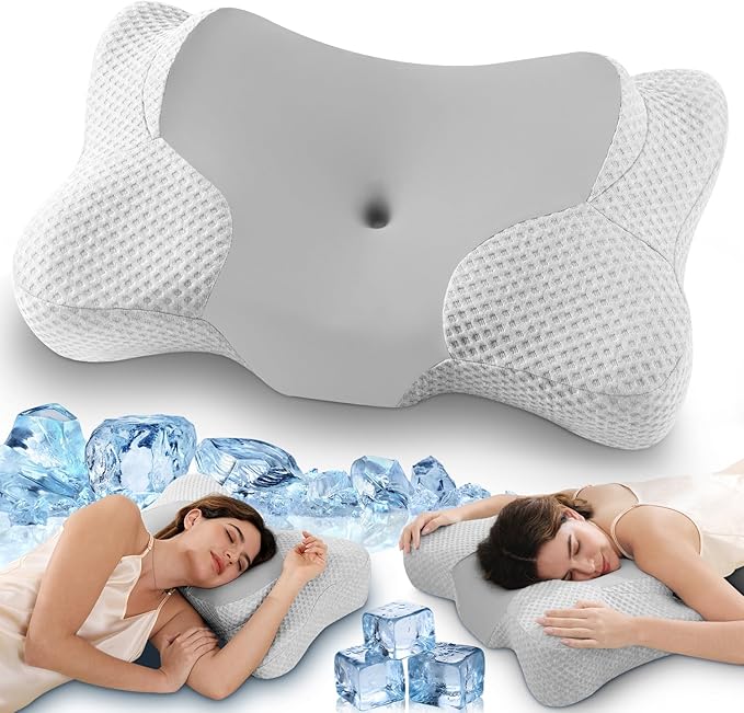 Cervical Pillow for Neck Pain Relief, Sleep Apnea Pillow, Cooling Memory Foam Pillow Ergonomic Orthopedic Contour for Side, Back and Stomach Sleepers, 2 in 1 Neck Shoulder Relief System Bed Pillow