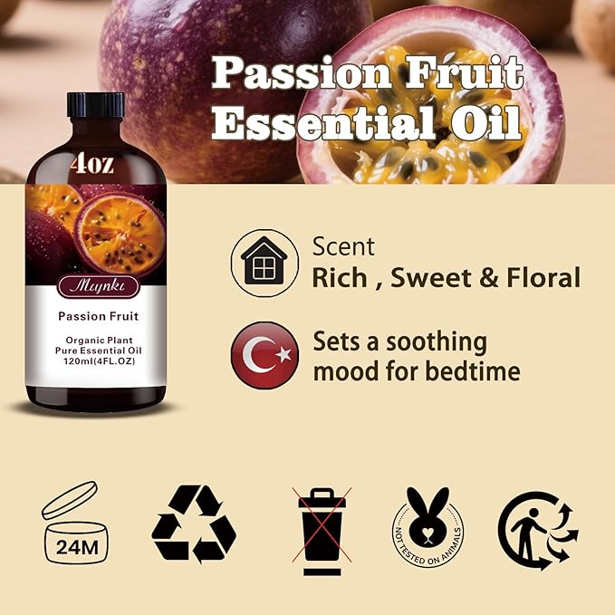Passion Fruit Essential Oil – MLYNKL Passion Fruit Oils 4.33 fl oz for Diffusers, Humidifiers, Massage, DIY Candles, Soap, Cleaning, Home, Yoga, Office, Gifts - 130 ml