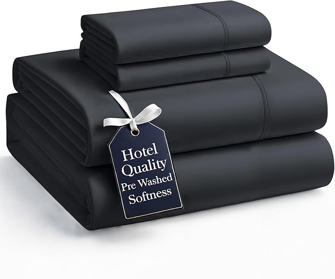 Casa Platino California King Sheets, 4 Piece Set, Pre-Washed Ultra Soft Bed Sheets Set, Brushed Microfiber Bedding Sets, Size Sheet with 15 inch Deep Pockets - Black