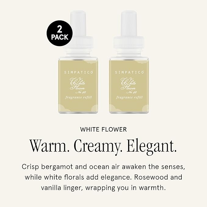 Pura and Simpatico - Refills for Smart Home Fragrance Diffusers - Clean and Safe Scents for Home - Long Lasting, up to 120 Hours of Premium Scent - 2 Pack - White Flower