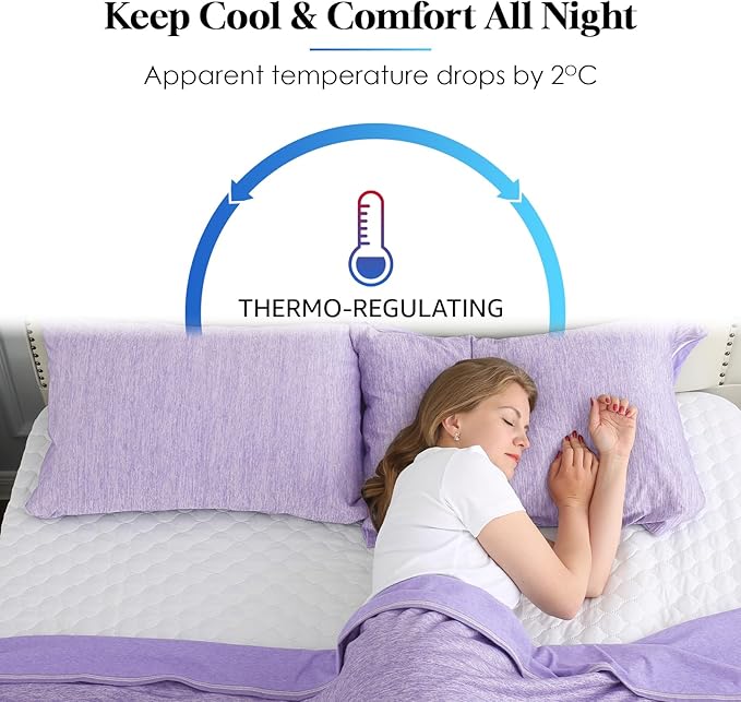CHOSHOME Cooling Pillow Cases Zipper Pillow Covers Q-Max > 0.45 Zippered Pillowcases for Hot Sleepers, Soft, Breathable, Skin-Friendly, 2 Pack (King, 20"x36", Purple)