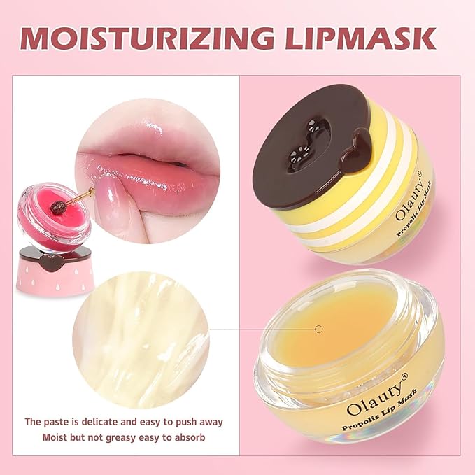 6 PCS Bee Lip Balm Honey Pot, Honey Lip Balm Bulk, Moisturising Sleep Lip Mask Overnight with Sticks, Reduce Lip Lines, Mothers Day Gift, Teacher Gift, Party Favors for Women