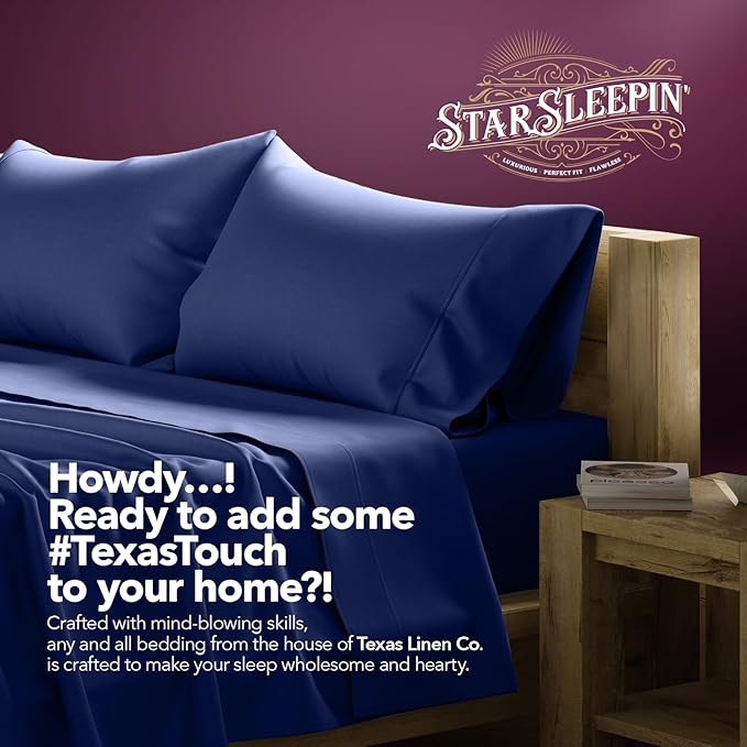 TEXAS LINEN CO. 100% Egyptian Cotton Pillow Cases Standard/Queen Size Set of 2 - Luxury 1200 Series Star Sleepin' Collection Pillow Cases (Navy Blue), Cotton Pillowcases Fits Standard & Queen Pillows