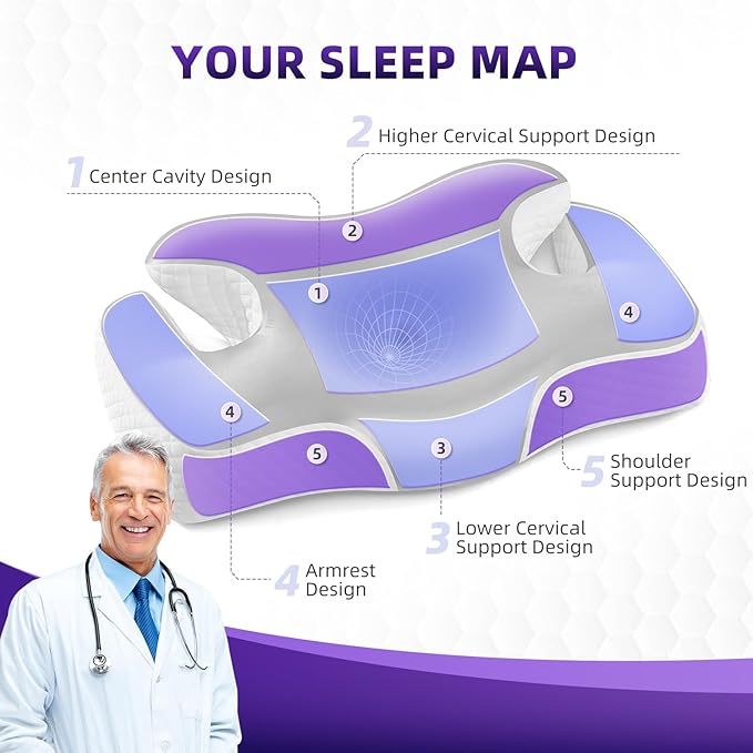 Ergo Cervical Pillow for Neck and Shoulder Pain Relief,Cooling Orthopedic Contour Memory Foam Pillows,Side Sleeper Pillows for Neck Support,King Size Bed Pillows for Back Stomach Sleepers(Ash Grey)
