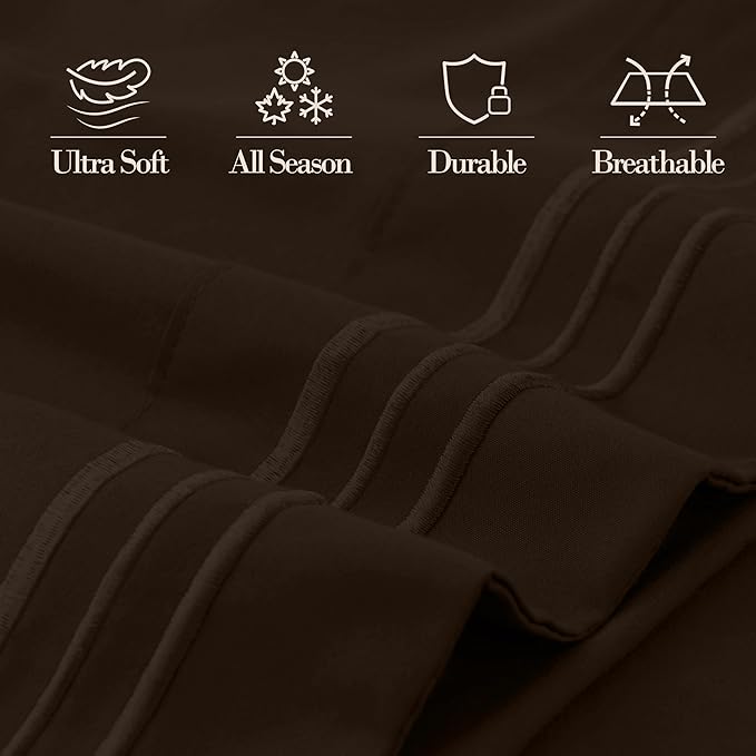 Mocassi 2-Piece Premium King Pillowcase Set 1800 Series Hotel Quality Microfiber - Soft and Breathable with 3-Line Embroidery Wrinkle and Stain Resistant, Easy Care, 20" x 40", Brown