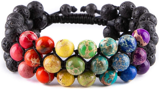 8mm Natural Lava Rock Stone Bracelets for Men, Healing Crystal Essential Oil Diffuser Beads Bracelet Chakra Yoga Energy Anxiety Gemstone Bracelet