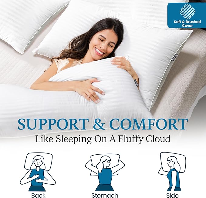 King Size Pillows Set of 2 Down Alternative – Soft & Fluffy King Pillows 2 Pack with Soft & Brushed Cover, Hotel Pillows for Bed, Perfect Bed Pillows for Side and Back Sleepers, Size 20"x36"