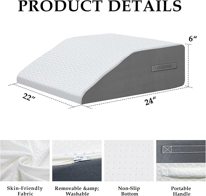 6" Leg Elevation Pillows Memory Foam Leg Support Bed Wedge Pillow Leg Elevated for Sleeping, Leg Pillows Good for Back& Knee& Hip& Ankles