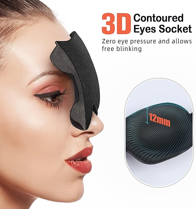 Sleep Mask SleepFun Invisible Alar Deep Orbit 3D Eye Mask Ultra Lightweight & Comfortable Sleeping Mask for Travel, Nap, Shift Works, Black & Blue
