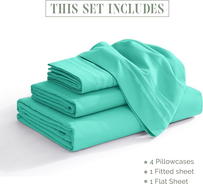 Elegant Comfort Luxury 1500 Premium Hotel Quality Microfiber 4-Piece Sheet Set - Soft, All Around Elastic 18-24 Inches Deep Fitted Sheet - Extra Deep Pocket Sheets, California King, Paradise Teal