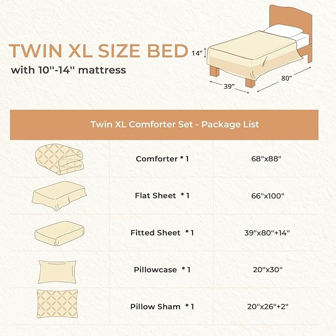 Sasttie Twin XL Comforter Set, 5-Piece Bed in a Bag, Pintuck Bedding Sets for All Season, Includes Comforter, Flat Sheet, Fitted Sheet, Pillowcase and Pillowsham, Grape Purple