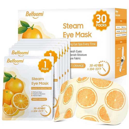 BeHoomi 30Packs Steam Eye Mask, Heated Eye Mask Warm Compress for Eyes, Self Heating Disposable Steam Mask for Home Sleep, Spa, Travel Essentials & Relaxation Gifts, Mothers Day Gifts (Sweet Orange)