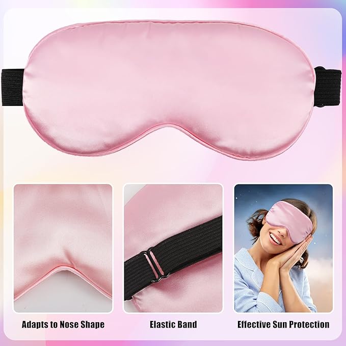 6 Pack Silk Sleep Mask,Silk Eye Mask for Sleeping,Soft Satin Blackout Eye Masks for Women Men,Blindfold Eyeshade for Night Sleep Travel(Black+Pink+Purple)