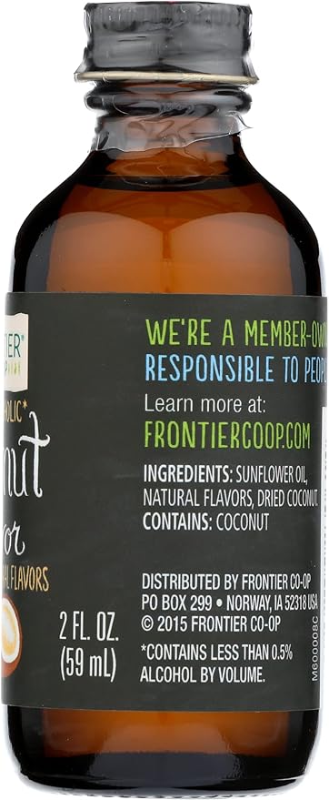 Frontier Co-op Coconut Flavor, 2 Ounce Glass Jar, Non Alcoholic, Add Tropical Twist to Baked Treats, Frostings and Smoothies