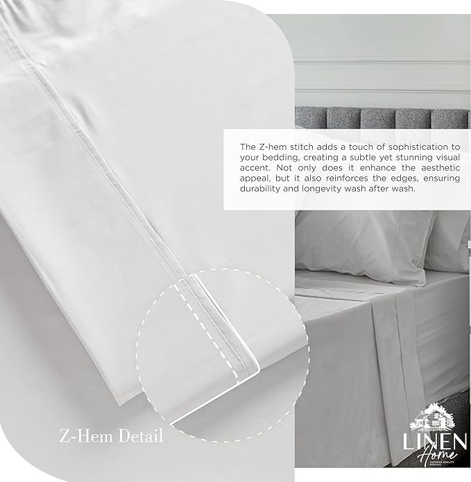 Linen Home 2-Pack Queen Sheet Set, 100% Cotton Percale Bedding, 8-Piece Value Bundle, Deep Pocket Cooling Bed Sheets for Hot Sleepers, Breathable & Crisp Hotel Quality, Long-Staple Cotton, Silver