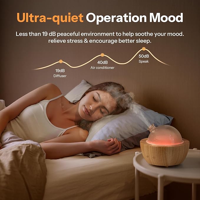 280ml Glass Essential Oil Diffuser with Natural Wood Base, The 2025 Upgrade Aromatherapy Diffusers for Home, Cool Mist Air Aroma Diffuse Humidifier with 7 Color Lights for Office, Bedroom