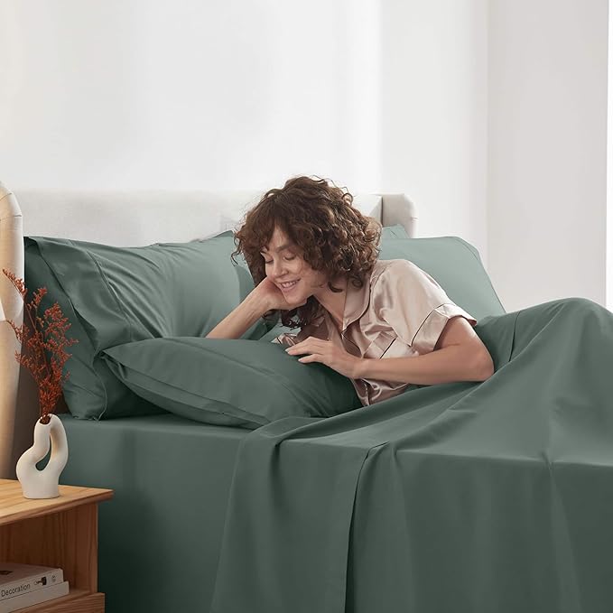 Nestl Extra Deep Twin Sheet Set - 4 Piece Breathable & Cooling Sheets - Hotel Luxury Bedding Set w/18-24 Inch Deep Pockets - Easy & Secure Fit - Super Soft, Wrinkle Free & Comfy - Forest Green