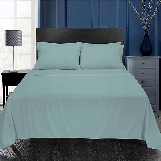 Royale Linens 6 Piece King Sheets Set - Soft Brushed 1800 Microfiber Bedding - 1 Fitted and 1 Flat Sheet, 4 Pillow cases - Wrinkle Free & Fade Resistant - Hotel Luxury Bed Sheets Set (Turquoise, King)