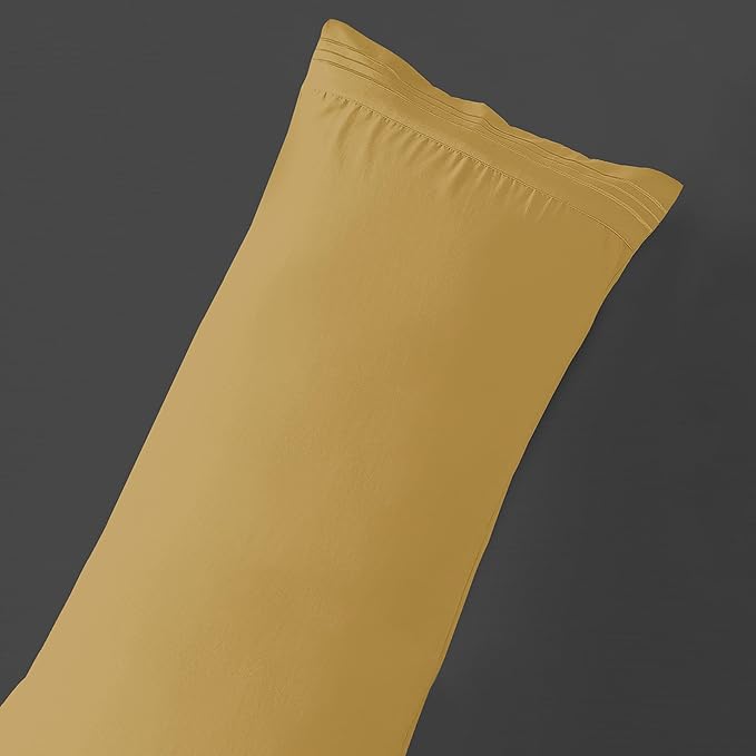 Mocassi 1-Piece Premium Body Pillowcase 1800 Series Hotel Quality Microfiber - Soft and Breathable with 3-Line Embroidery Wrinkle and Stain Resistant, Easy Care, 21" x 54", Gold