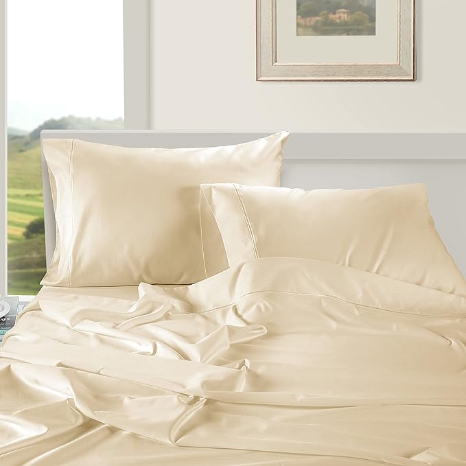 LANE LINEN Queen Ivory Pillow Cases Set of 2 100% Egyptian Cotton Sateen Perfect for Home Hotels & Hospital Use Standard Size