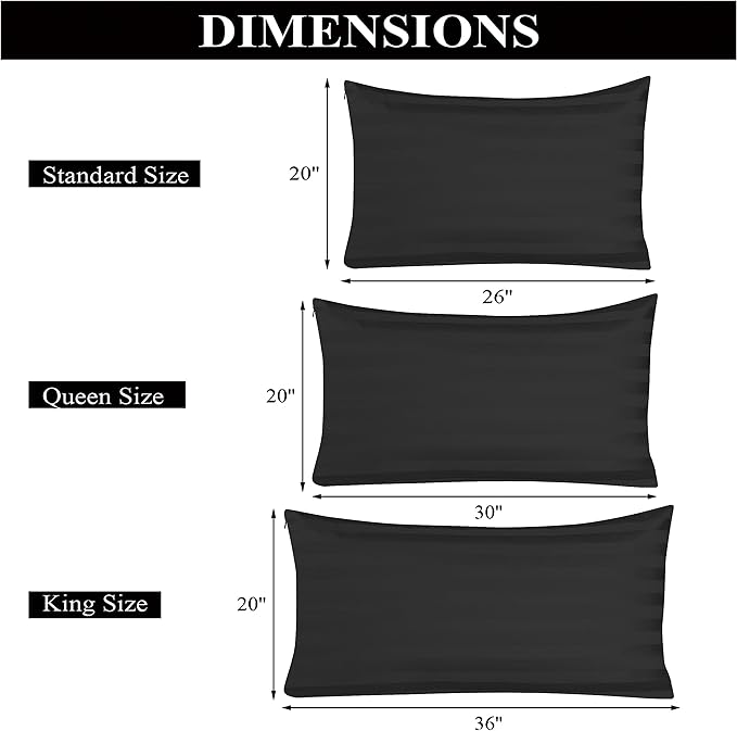 Pillow Protector King Size 100% Egyptian Cotton Pillow Covers, 400 Thread Count Sateen Weave Pillow Cases with Zipper Hidden, Breathable Non Noisy Easy Care, Set of 4(Striped Black)