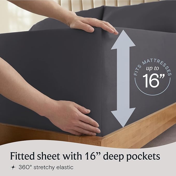 LuxClub Twin XL Sheets - Soft Kids Twin Bed Sheets for Boys and Girls, 3 PC Deep Pockets 18" Eco Friendly Wrinkle Free Kids Fitted Sheets Machine Washable Hotel Bedding Silky Soft- Dark Grey Twin XL